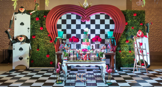 alice in wonderland birthday party decor dessert table setup by Khim Cruz