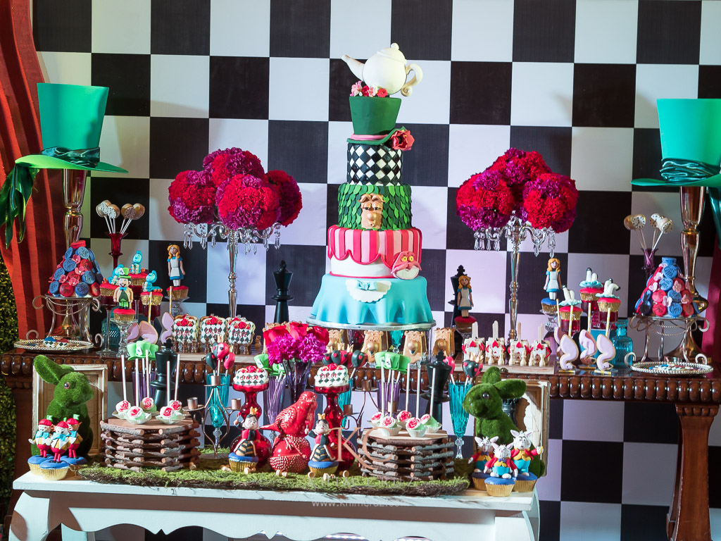 alice in wonderland birthday party dessert table decor