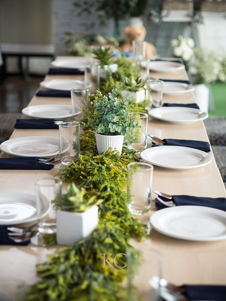 dreamy rustic baptismal table setting