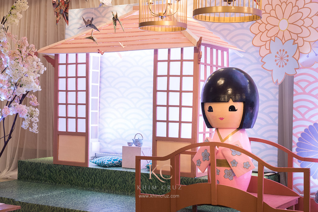 kokeshi dolls sakura cherry blossom photo area design birthday setup by Khim Cruz