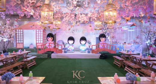 kokeshi dolls sakura cherry blossom stage design birthday setup by Khim Cruz