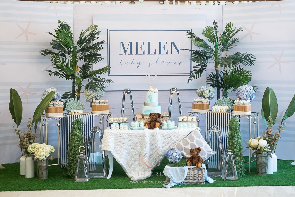 hamptons style dessert table baby shower setup by Khim Cruz