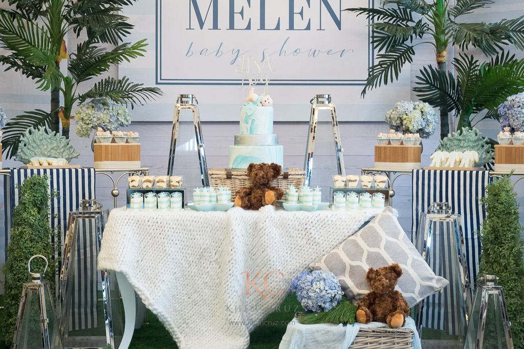 hamptons style dessert table bear baby shower setup by Khim Cruz