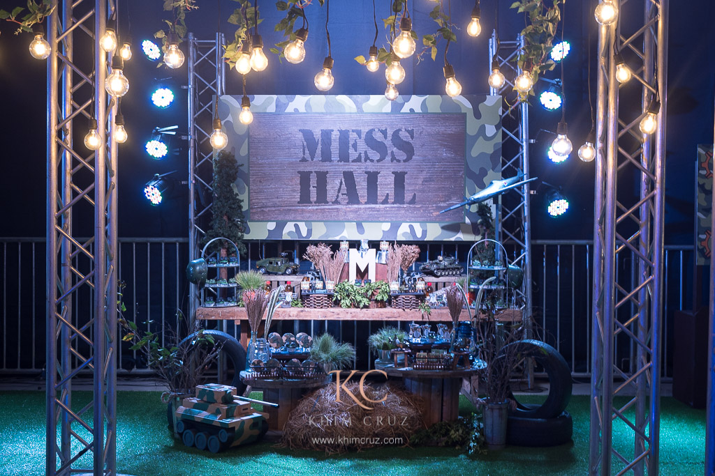army soldier boot camp mess hall party decor dessert table styling by Khim Cruz