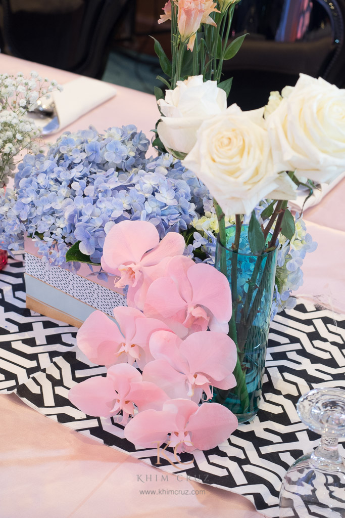 memphis theme table floral centerpieces