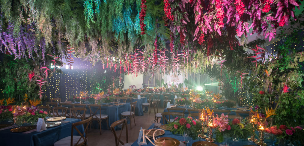 Tropical luau wedding reception