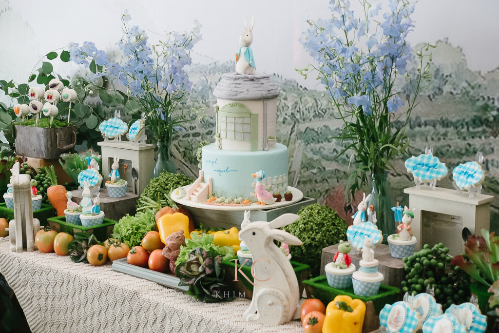 classic peter rabbit garden dessert table spread children birthday party by Khim Cruz