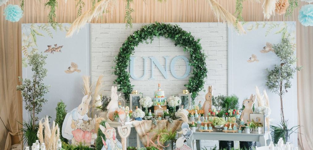 modern peter rabbit birthday decor by Khim Cruz