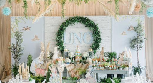 modern peter rabbit birthday decor by Khim Cruz