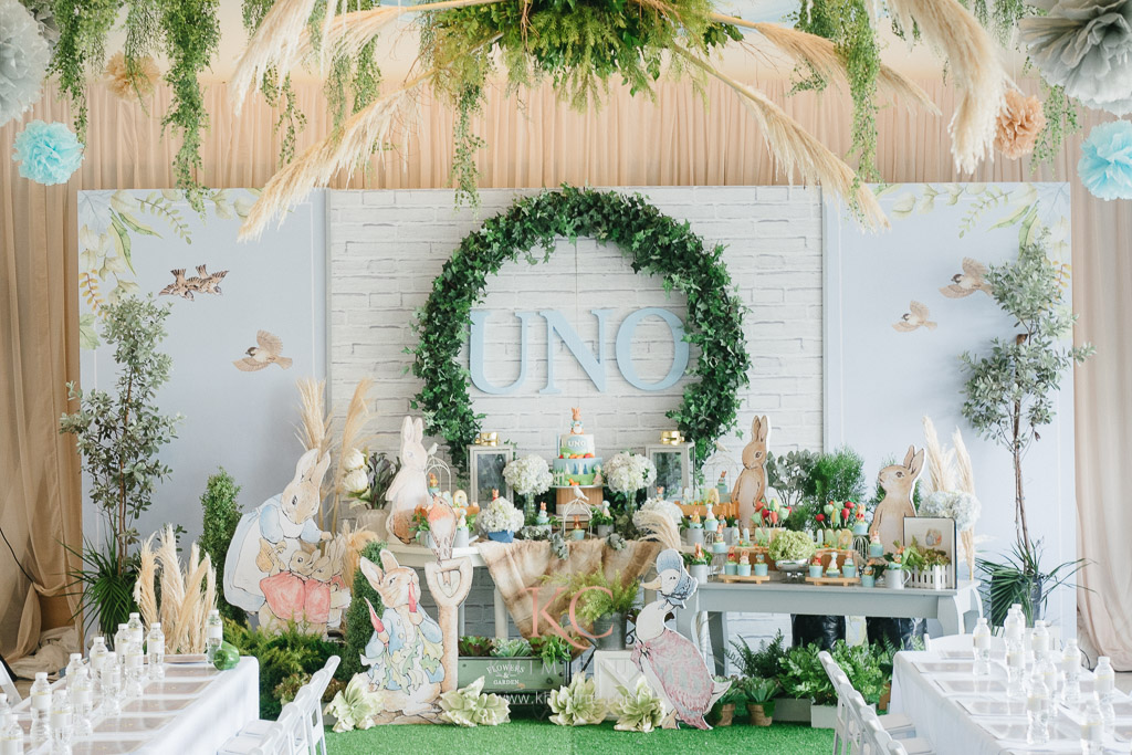 modern peter rabbit birthday decor by Khim Cruz