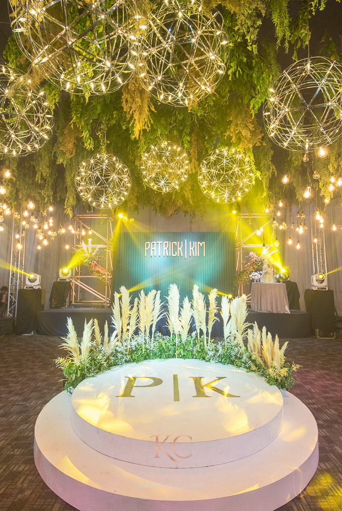 chic industrial wedding dance floor ceiling installation design by Khim Cruz