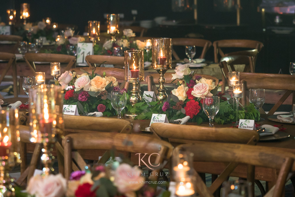 elegant rustic wedding floral design arrangement guest table centerpiece by Khim Cruz