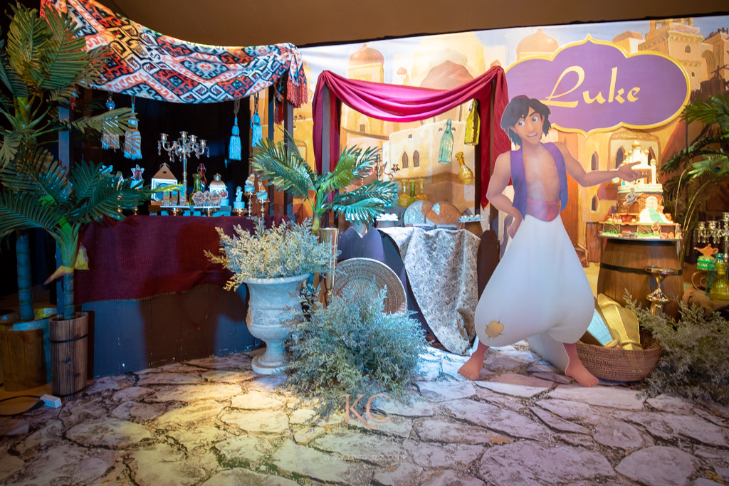 Aladdin Agrabah marketplace kids birthday party stage styled by Khim Cruz