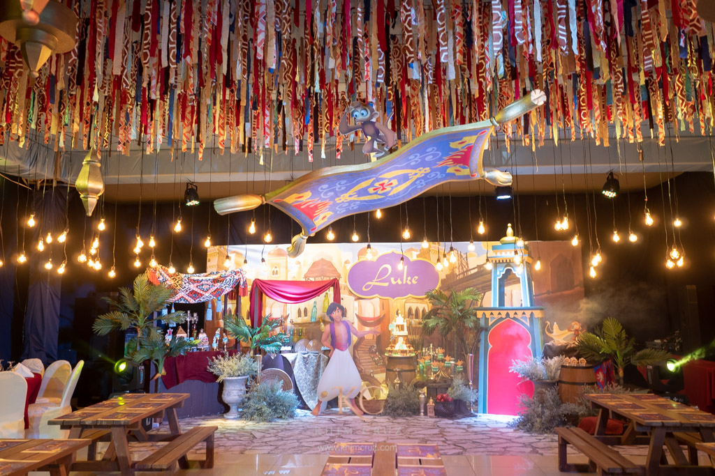 Aladdin Agrabah marketplace magic carpet childrens birthday party styled by Khim Cruz