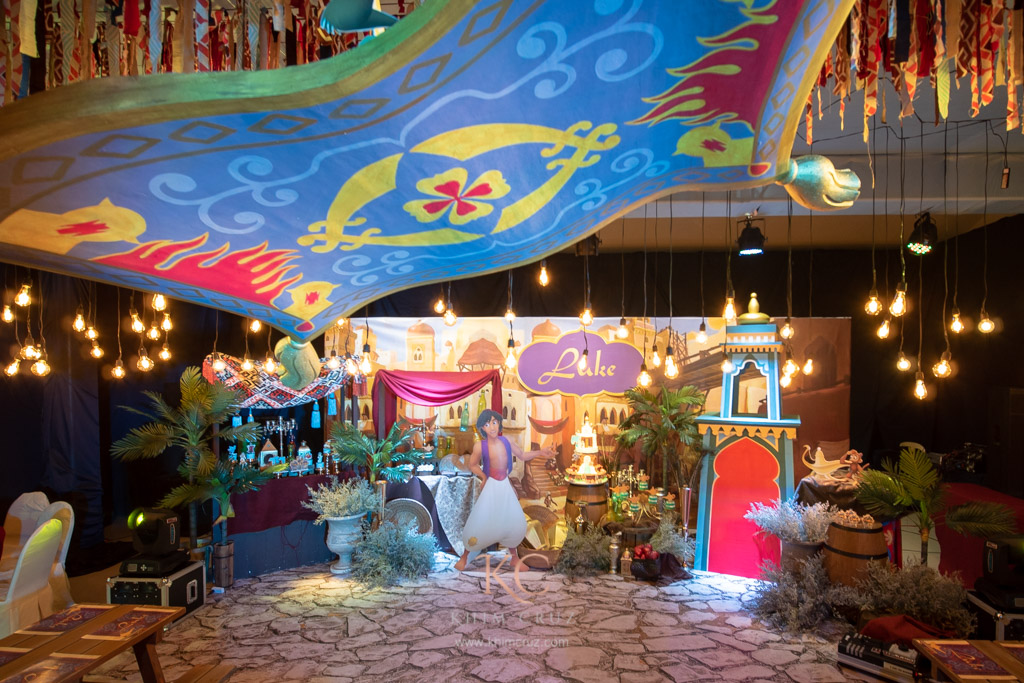 Aladdin themed birthday party Abu magic carpet