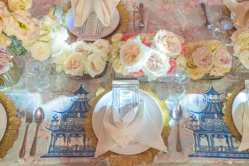chinoiserie chic pagoda floral table setting details styled by Khim Cruz