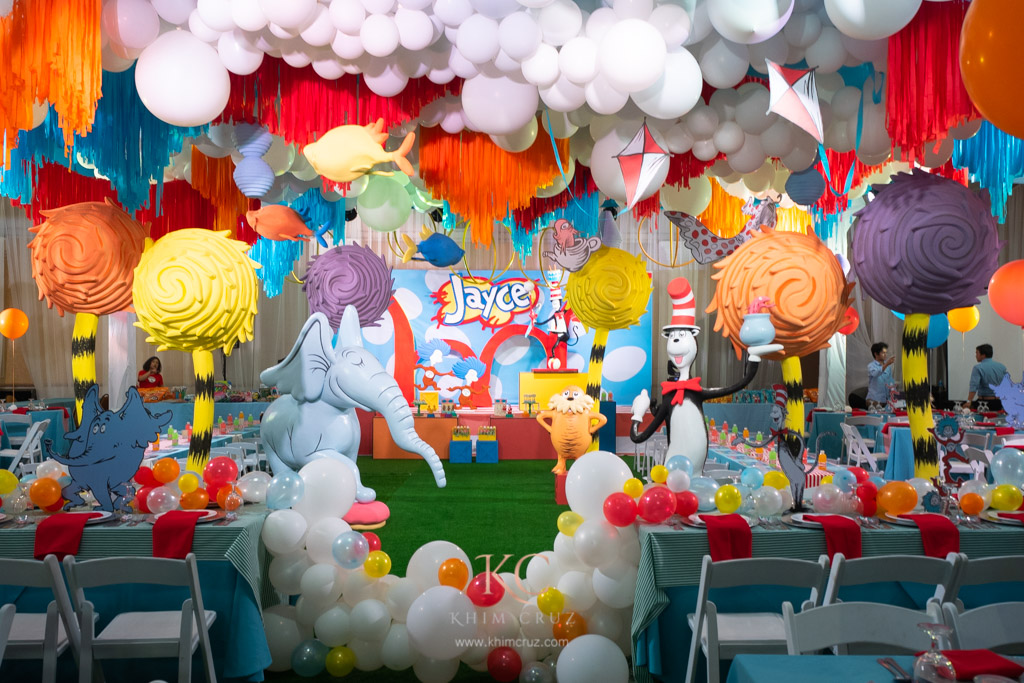 dr. seuss seussville themed beautiful birthday party decor styled by Khim Cruz