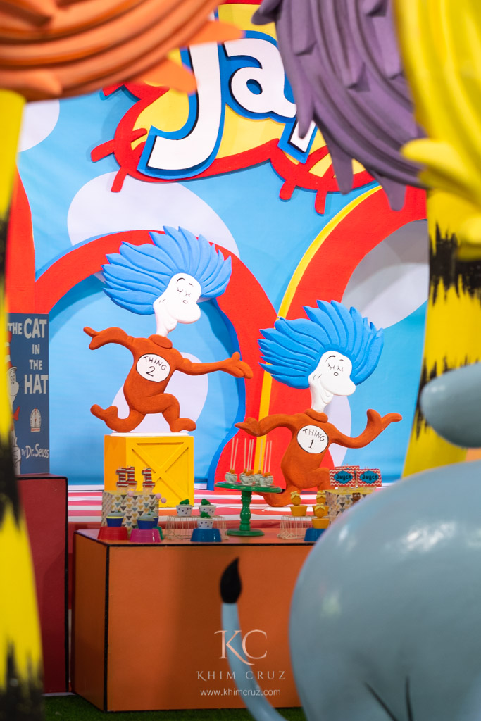 dr. seuss seussville themed birthday party decor thing one thing two characters