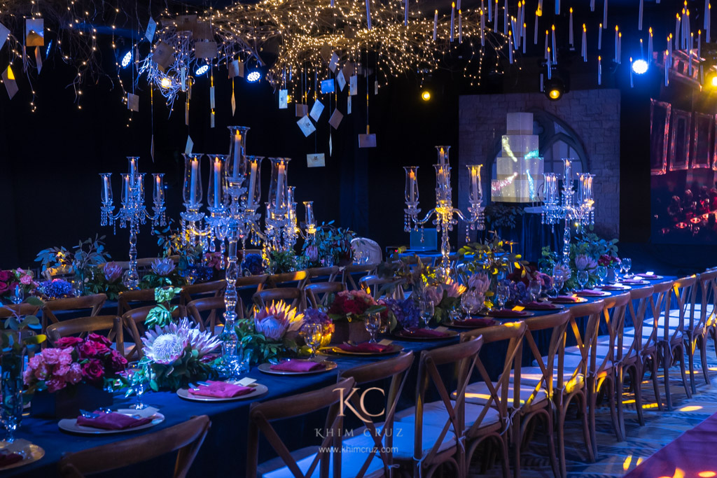 harry potter themed birthday great hall table setup and floral design by Khim Cruz