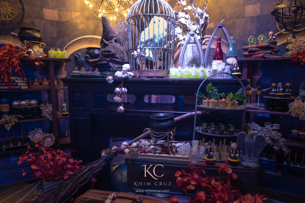 harry potter themed birthday sorting hat hedwig dessert table setup design by Khim Cruz