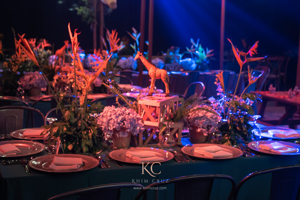 safari themed table floral centerpiece by Khim Cruz