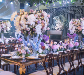 Spring season in Central Park New York inspired wedding head table floral arrangement