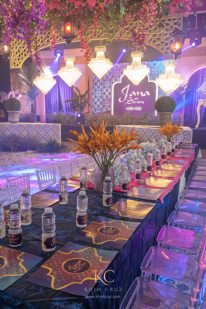 Aladdin movie themed birthday activity area and kids table