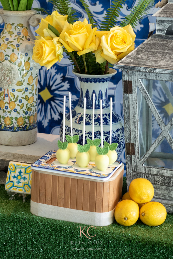 lemon mediterranean themed baptismal dessert cakepops
