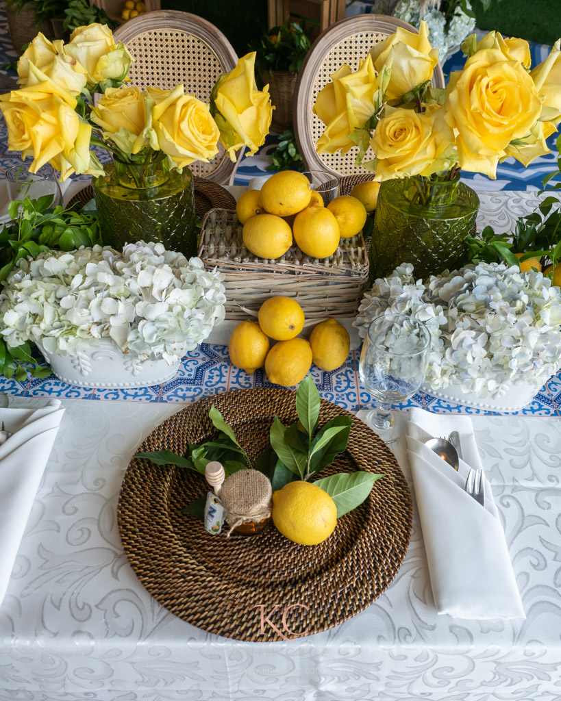 lemon mediterranean themed baptismal detailed table setup