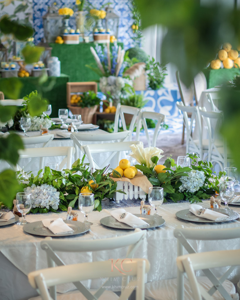 lemon mediterranean themed baptismal guest table setting by Khim Cruz