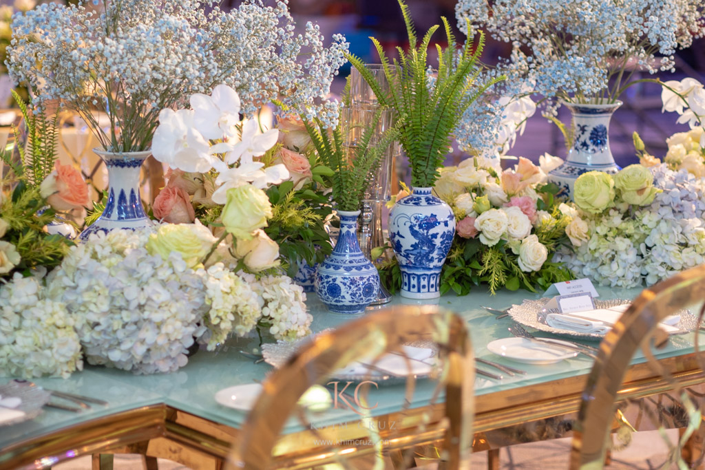 Chinoiserie themed wedding reception presidential table floral details styled by Khim Cruz