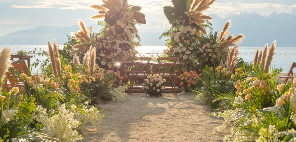 Boho beach wedding ceremony