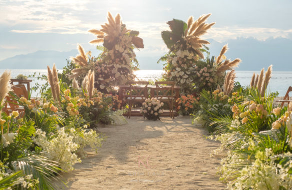 Boho beach wedding ceremony