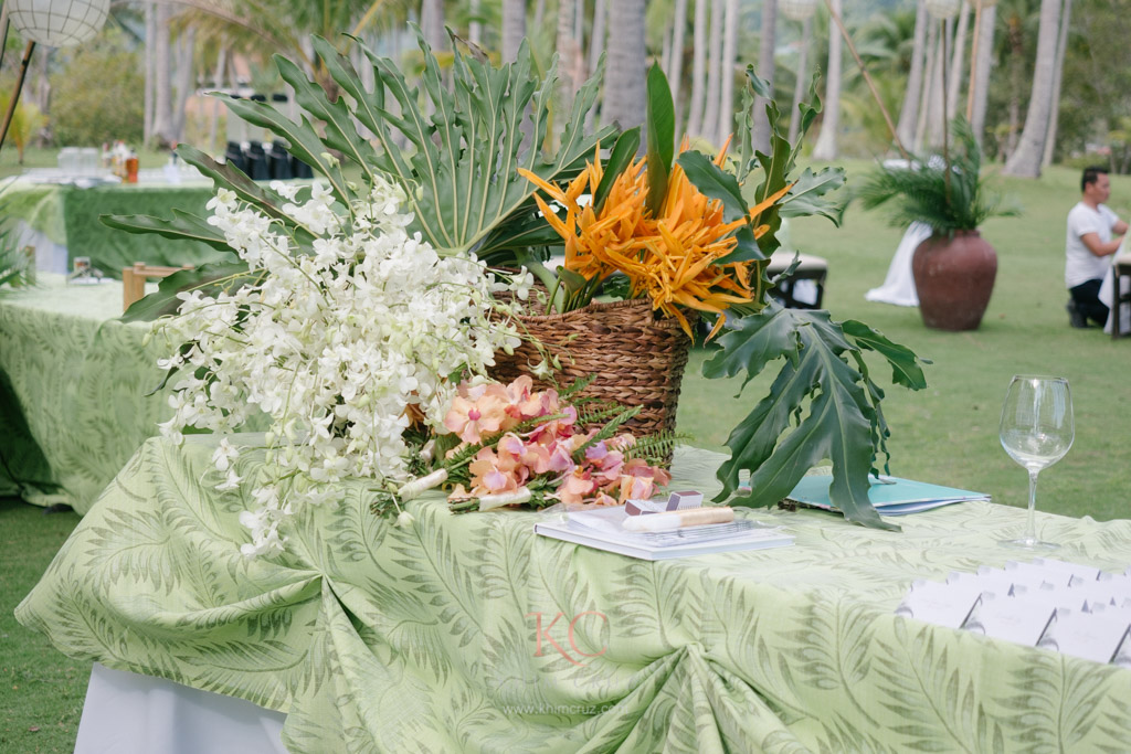 davao pearl farm destination wedding ceremony of Vina & Paolo cocktail area florals styled by Khim Cruz