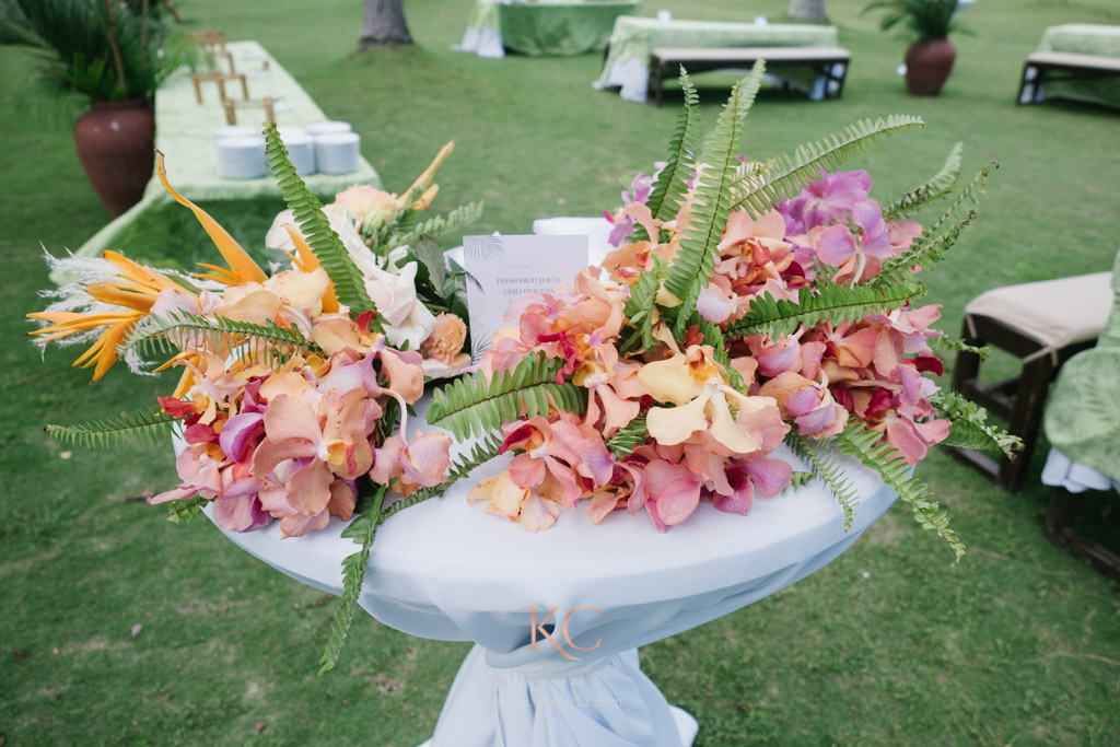 davao pearl farm destination wedding cocktail area floral details of Vina & Paolo styled by Khim Cruz