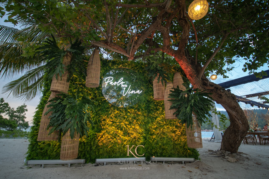 Beach wedding photo wall