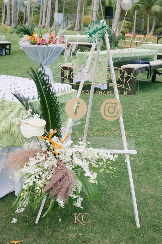 davao pearl farm destination wedding signage floral arrangement of Vina & Paolo styled by Khim Cruz
