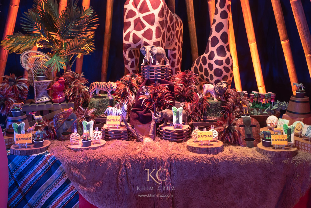 tribal safari theme birthday party dessert spread by Khim Cruz