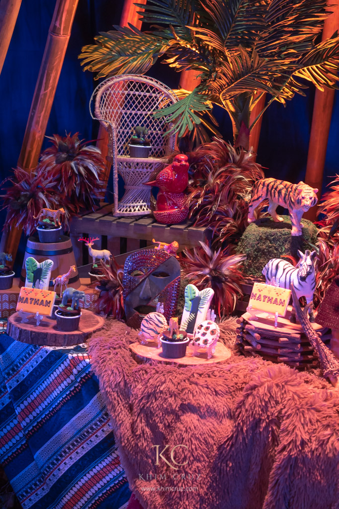 tribal safari theme birthday party dessert table details by Khim Cruz