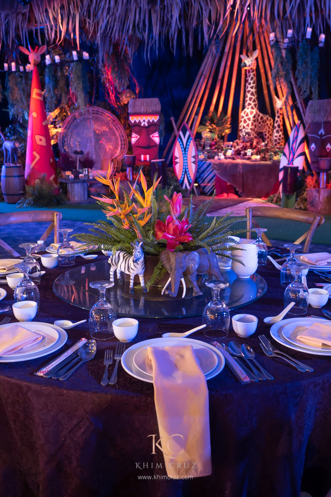 tribal safari theme birthday party guest table centerpiece by Khim Cruz