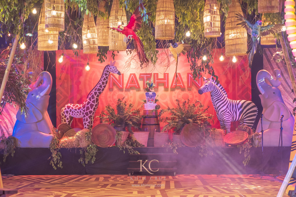 tribal safari theme birthday party stage design by Khim Cruz