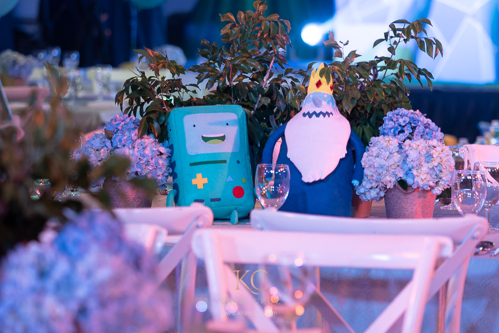 Adventure Time birthday party Ice King Beemo plush centerpieces