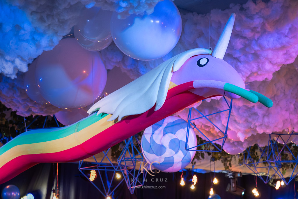 Adventure Time birthday party Rainbow Unicorn ceiling design by Khim Cruz
