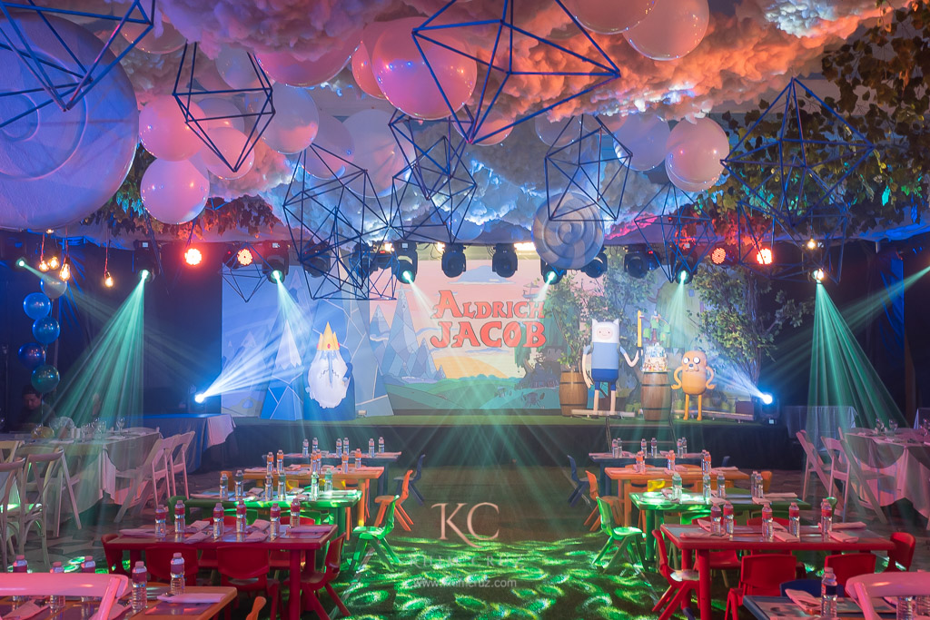 Adventure Time birthday party ceiling and stage design by Khim Cruz