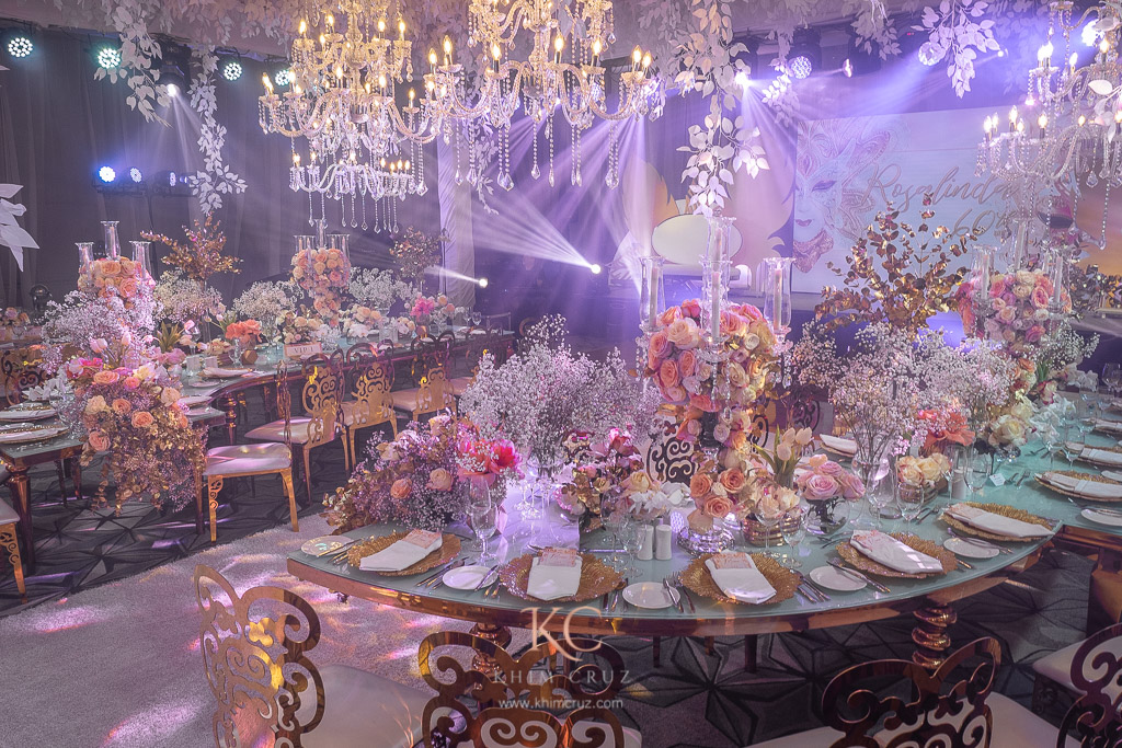 Rosalinda's masquerade themed 60th birthday presidential table by Khim Cruz