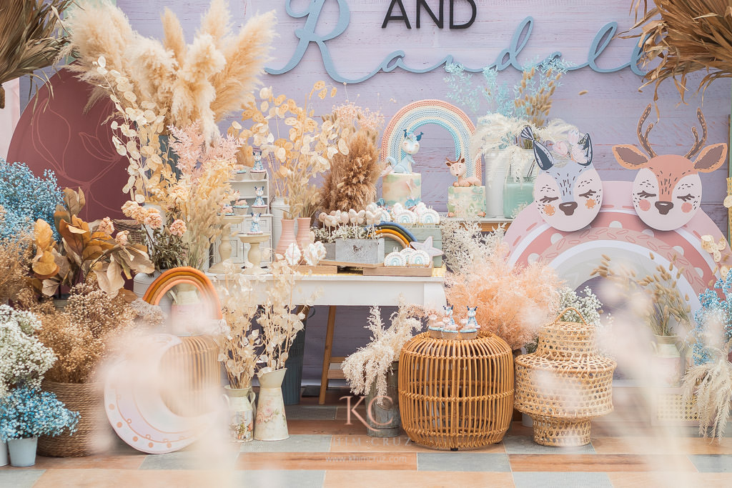 boho rainbow dessert setup for Christening by Khim Cruz