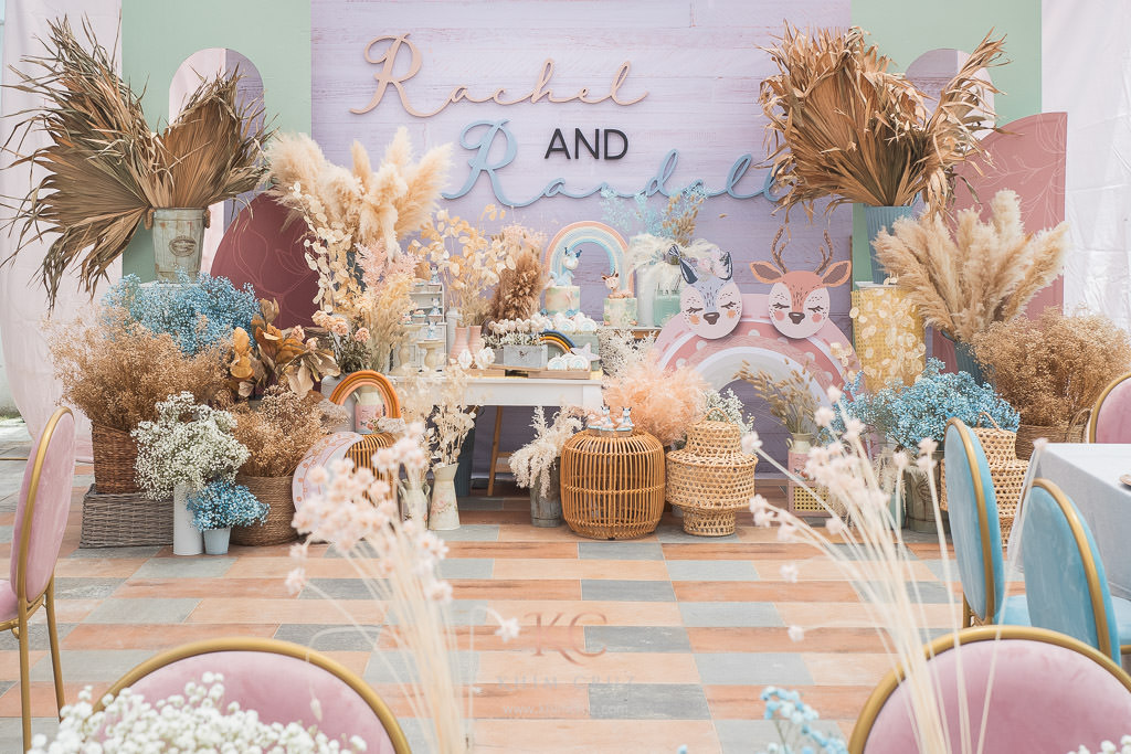 boho rainbow dessert table setup for Christinening by Khim Cruz