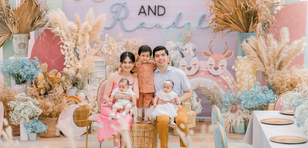 boho rainbow table setup for twins Christinening by Khim Cruz