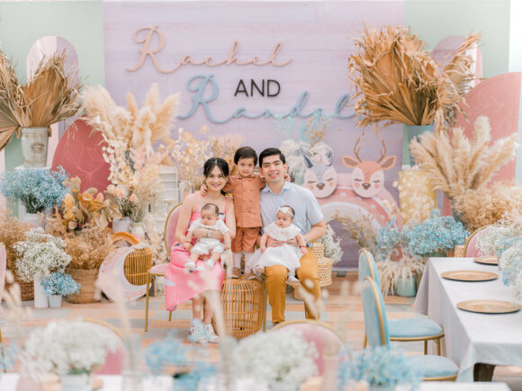 boho rainbow table setup for twins Christinening by Khim Cruz