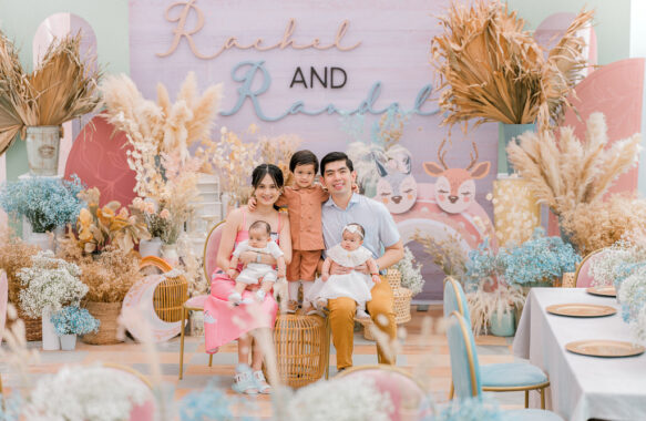 boho rainbow table setup for twins Christinening by Khim Cruz